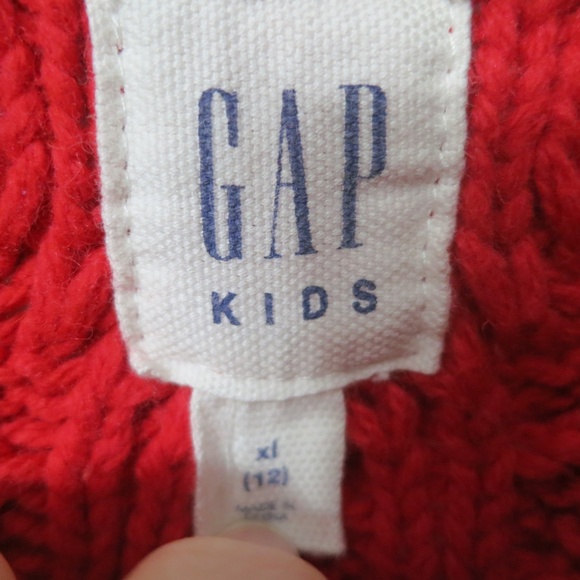 Gap Kids Red Cable Knit Pullover Sweater Sherpa Lined Collar XL Boys - Picture 5 of 6